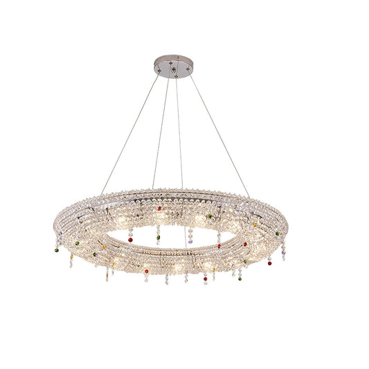 Elegant Round Crystal Chandelier - Dimmable LED & Adjustable Height