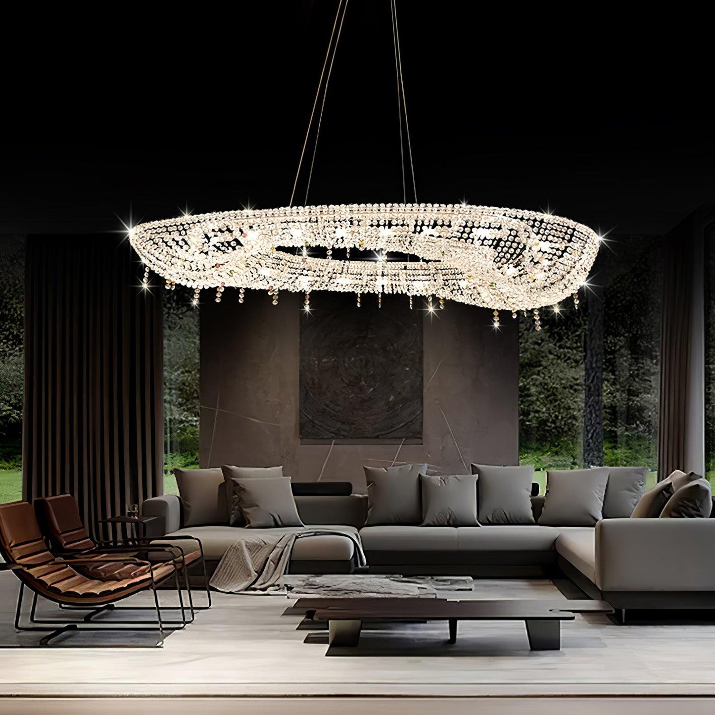 Elegant Round Crystal Chandelier - Dimmable LED & Adjustable Height