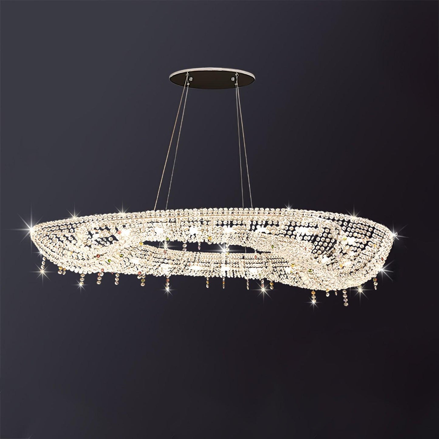 Elegant Round Crystal Chandelier - Dimmable LED & Adjustable Height