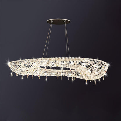 Elegant Round Crystal Chandelier - Dimmable LED & Adjustable Height