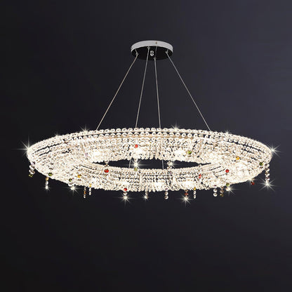 Elegant Round Crystal Chandelier - Dimmable LED & Adjustable Height