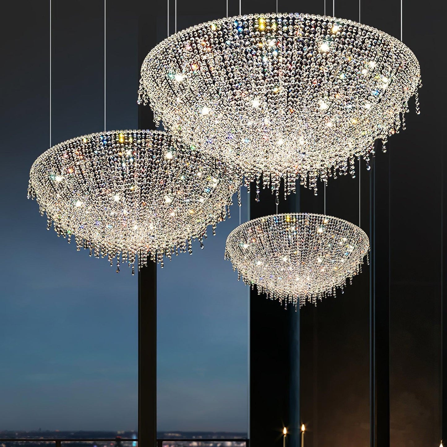 Elegant Round Crystal Chandelier - Dimmable LED & Adjustable Height