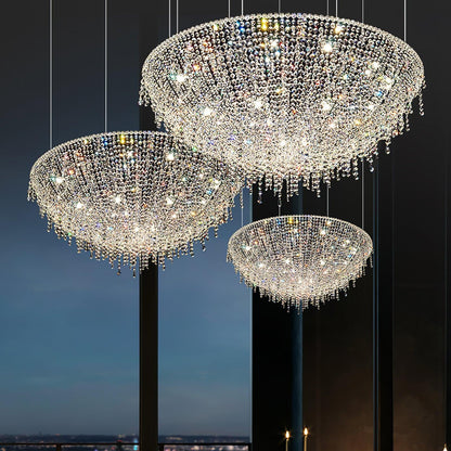 Elegant Round Crystal Chandelier - Dimmable LED & Adjustable Height