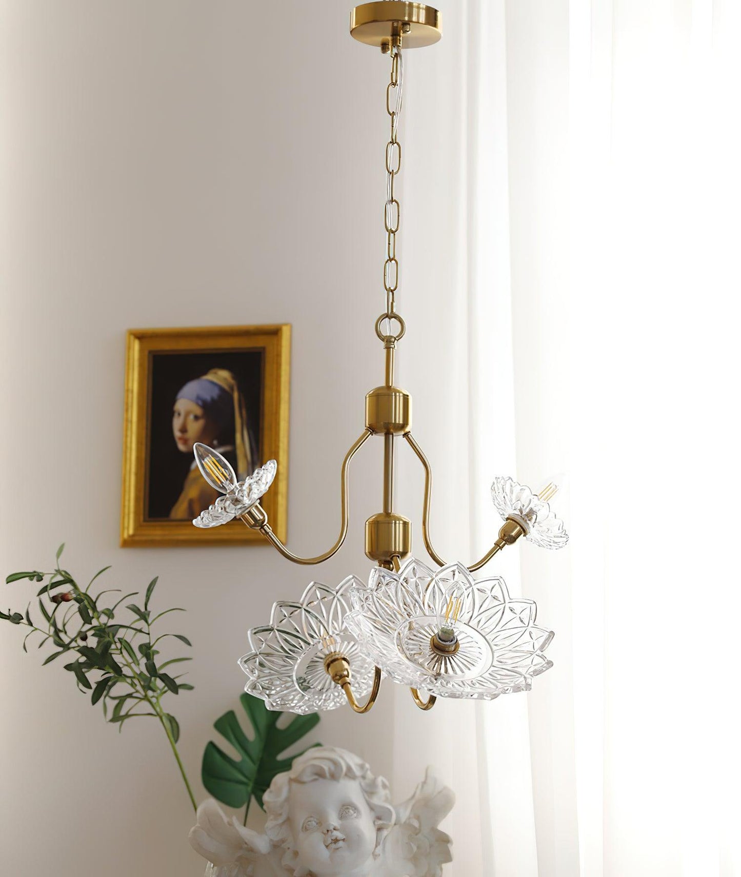 Elegant Crystal Chandelier with Adjustable Height and Dimmable Lightin