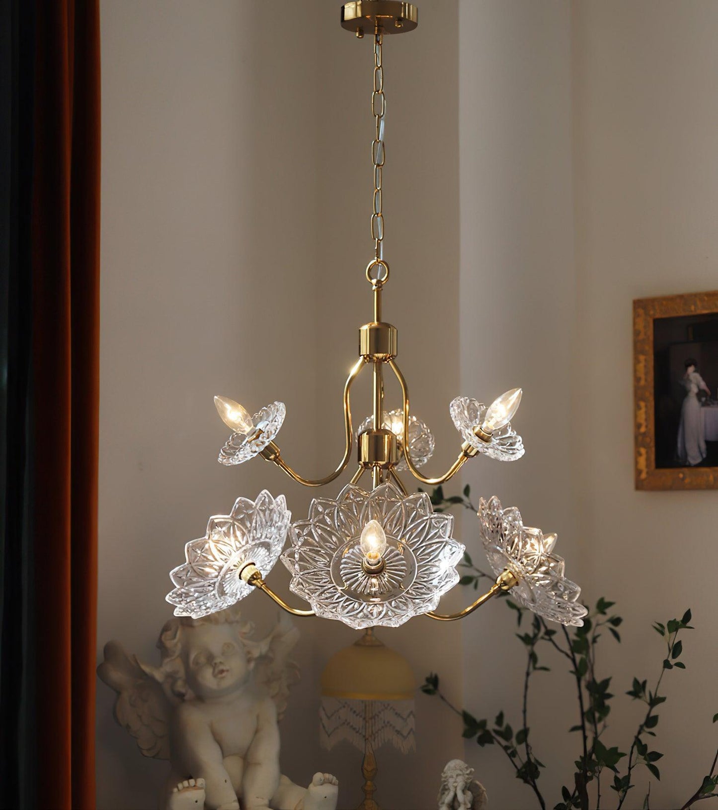 Elegant Crystal Chandelier with Adjustable Height and Dimmable Lightin