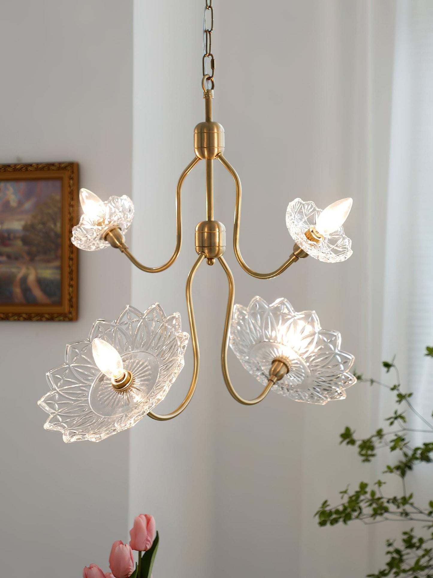 Elegant Crystal Chandelier with Adjustable Height and Dimmable Lightin