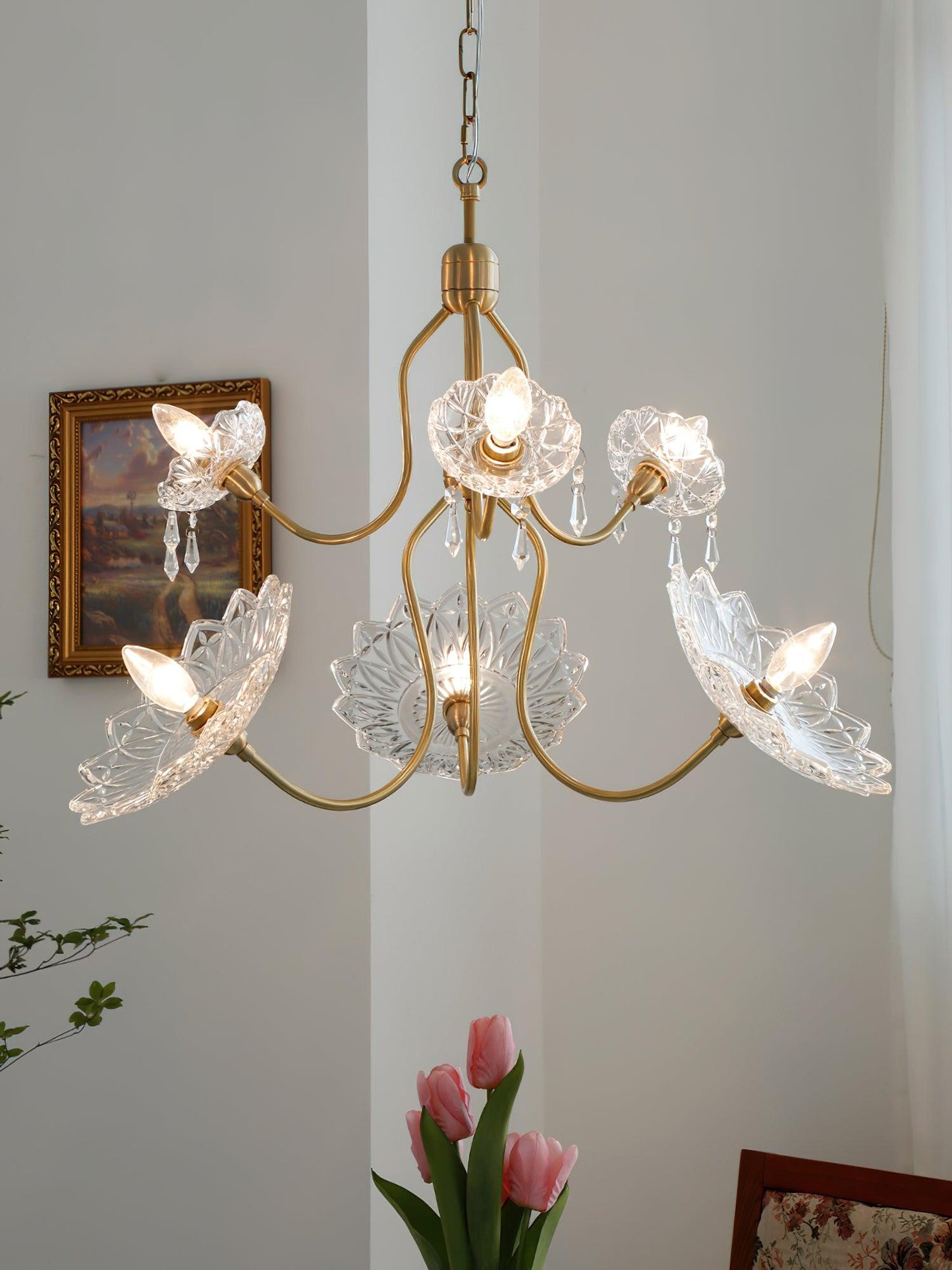 Elegant Crystal Chandelier with Adjustable Height and Dimmable Lightin