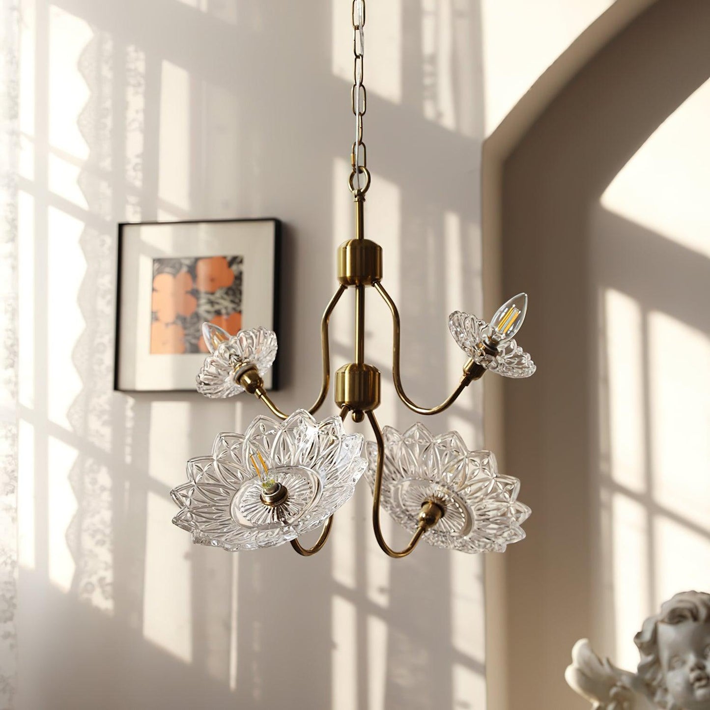Elegant Crystal Chandelier with Adjustable Height and Dimmable Lightin