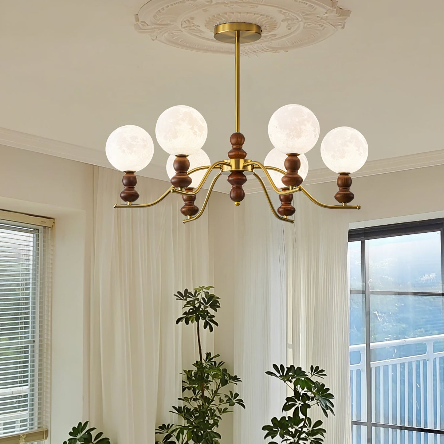Moonlit Globe Chandelier - Elegant Lighting with Adjustable Brightness