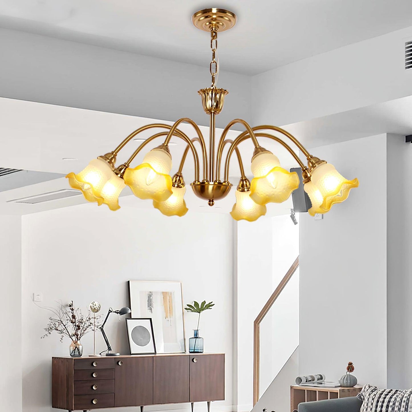 Elegant Morning Glory Chandelier - Adjustable Height, Crystal Accents