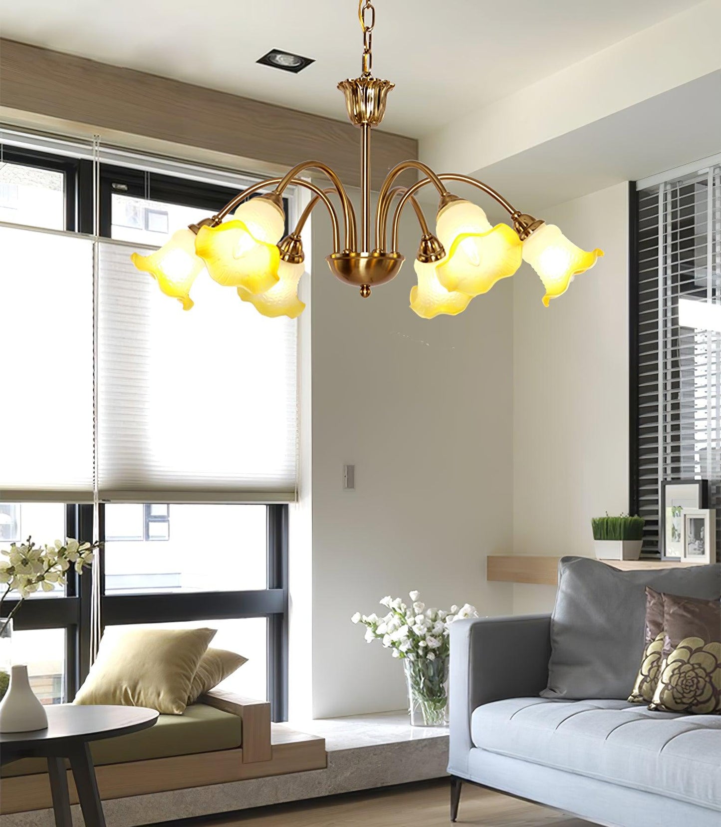 Elegant Morning Glory Chandelier - Adjustable Height, Crystal Accents