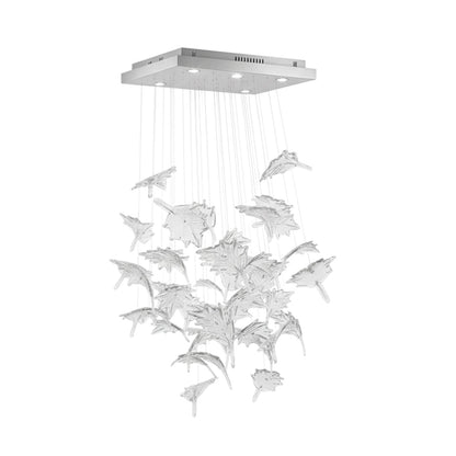 Multicolor Crystal Maple Leaf Chandelier with Adjustable Height & LED