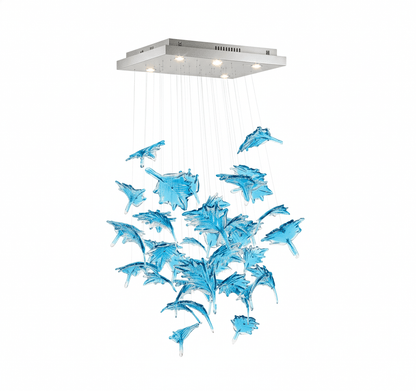 Multicolor Crystal Maple Leaf Chandelier with Adjustable Height & LED