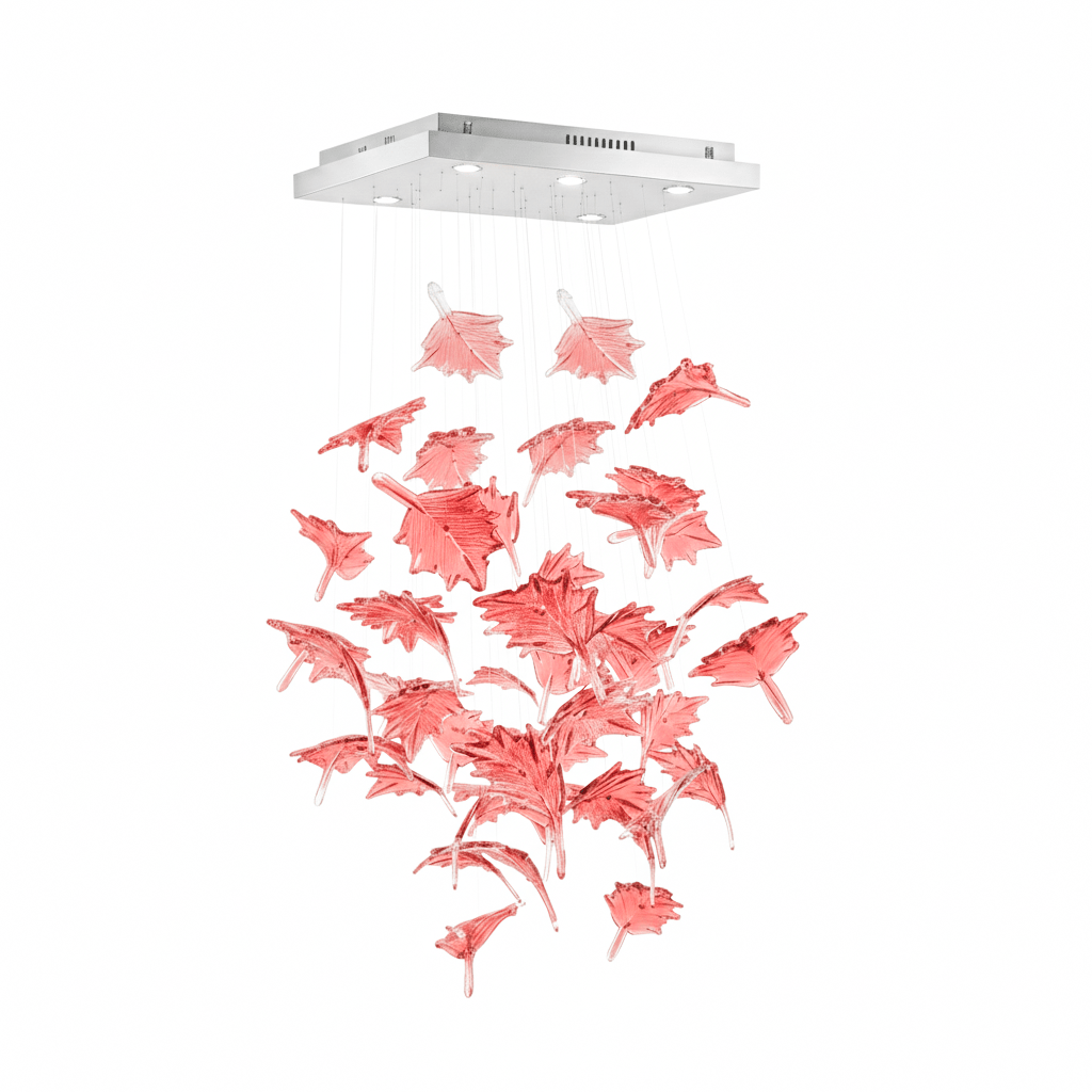 Multicolor Crystal Maple Leaf Chandelier with Adjustable Height & LED