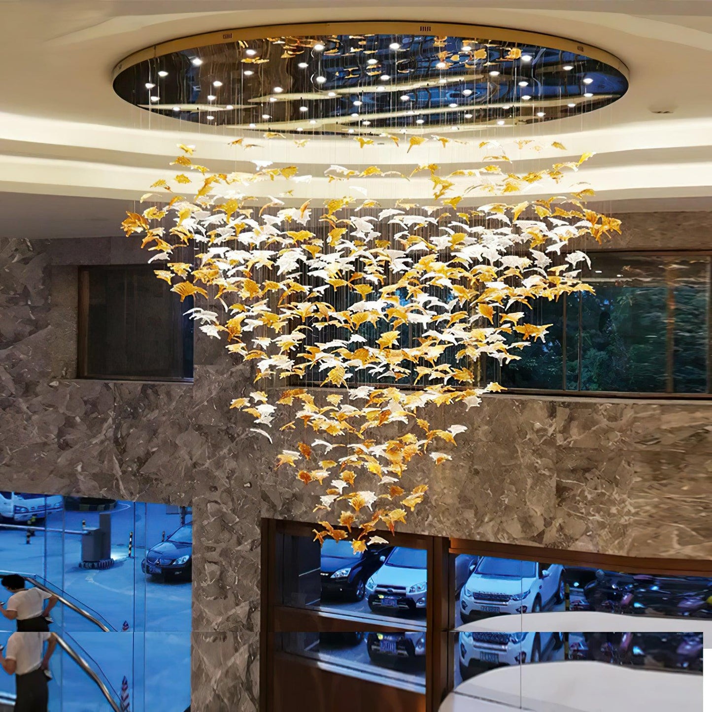 Multicolor Crystal Maple Leaf Chandelier with Adjustable Height & LED
