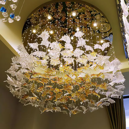 Multicolor Crystal Maple Leaf Chandelier with Adjustable Height & LED
