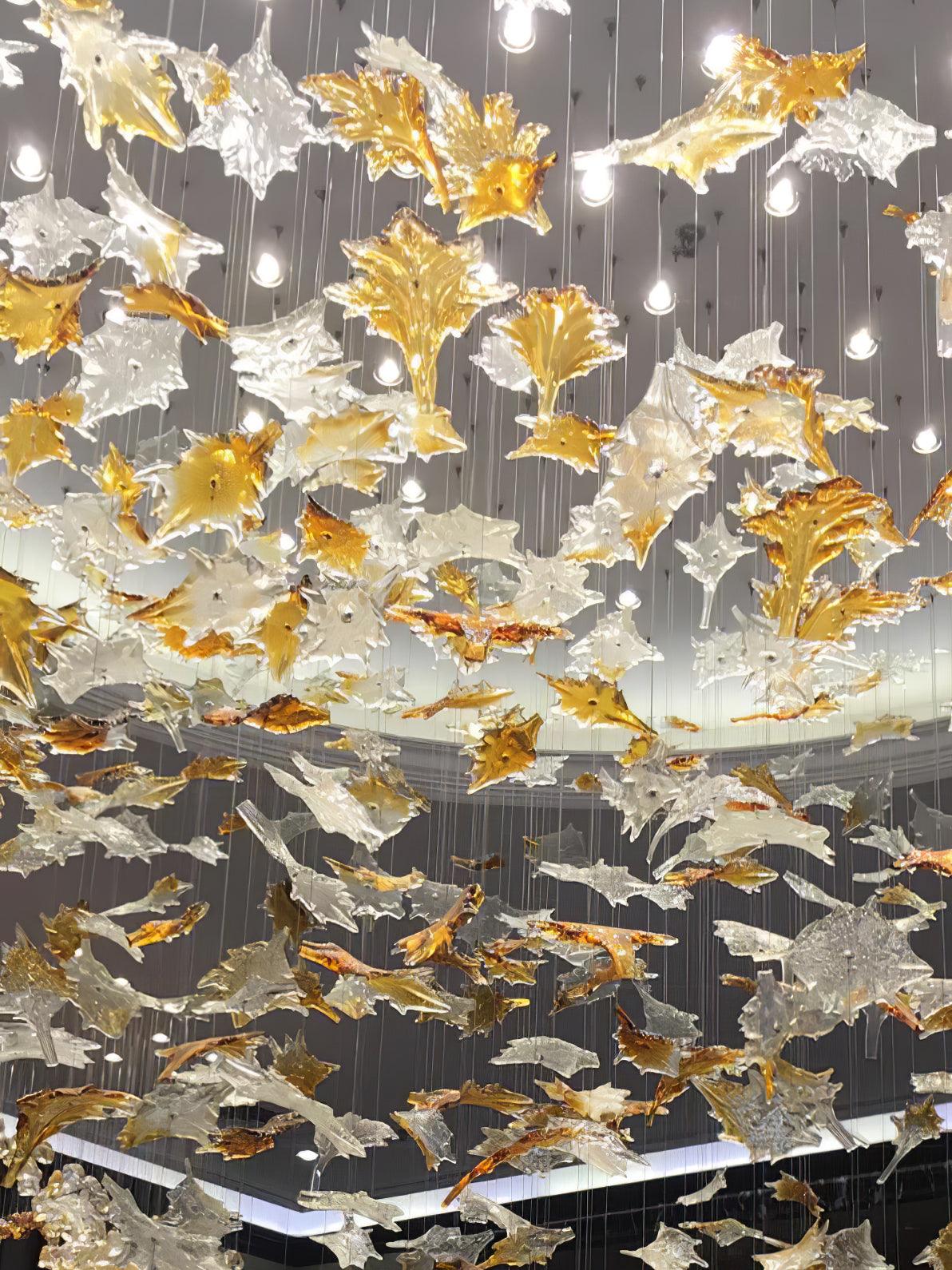 Multicolor Crystal Maple Leaf Chandelier with Adjustable Height & LED