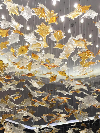 Multicolor Crystal Maple Leaf Chandelier with Adjustable Height & LED