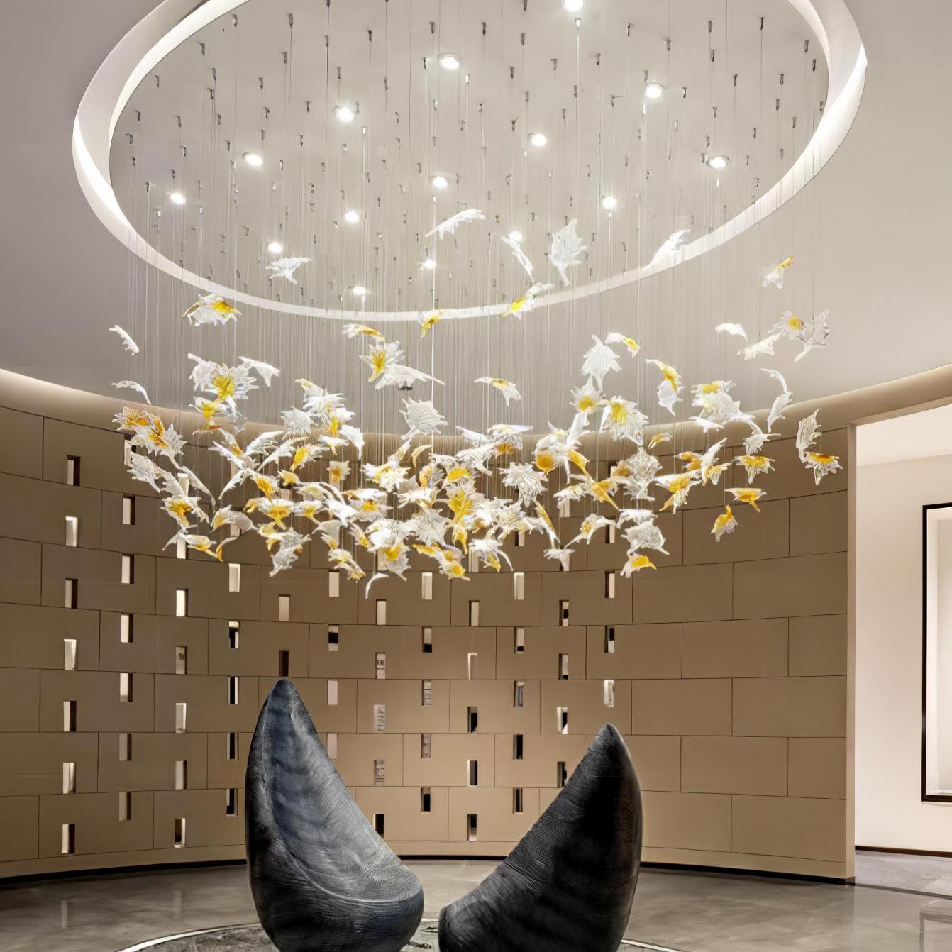 Multicolor Crystal Maple Leaf Chandelier with Adjustable Height & LED