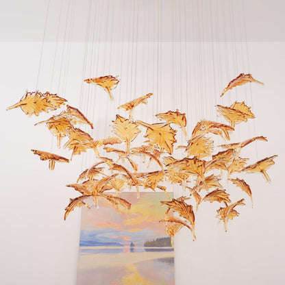 Multicolor Crystal Maple Leaf Chandelier with Adjustable Height & LED