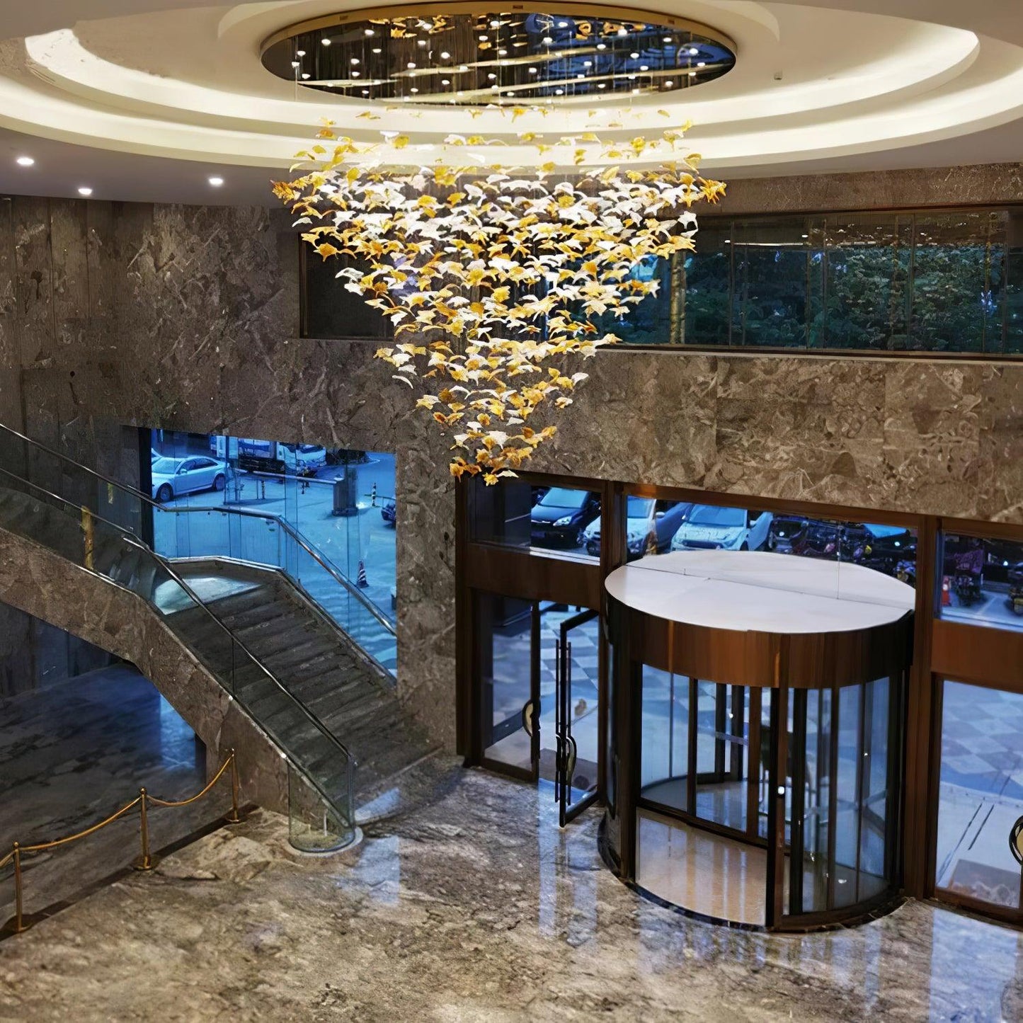 Multicolor Crystal Maple Leaf Chandelier with Adjustable Height & LED