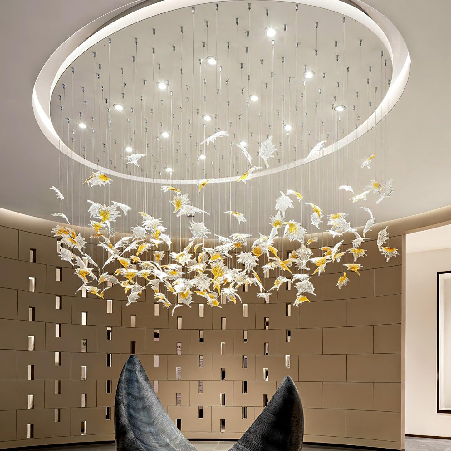 Multicolor Crystal Maple Leaf Chandelier with Adjustable Height & LED