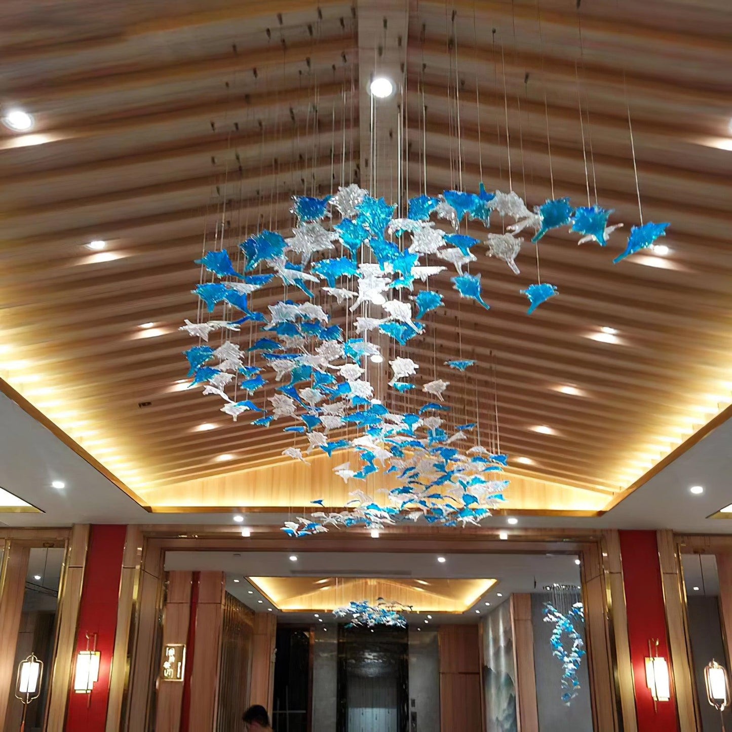 Multicolor Crystal Maple Leaf Chandelier with Adjustable Height & LED