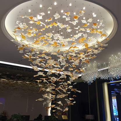 Multicolor Crystal Maple Leaf Chandelier with Adjustable Height & LED