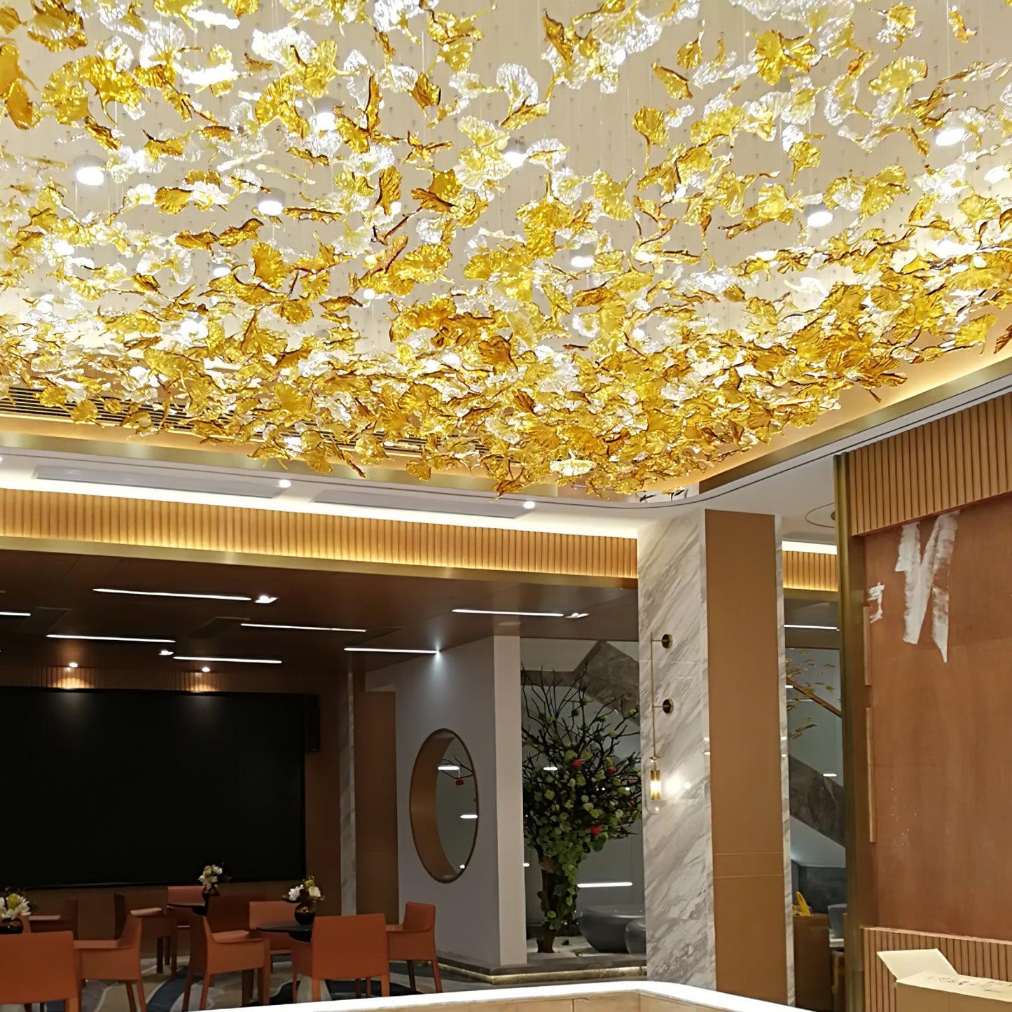 Multicolor Crystal Maple Leaf Chandelier with Adjustable Height & LED