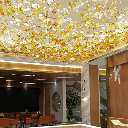 Multicolor Crystal Maple Leaf Chandelier with Adjustable Height & LED