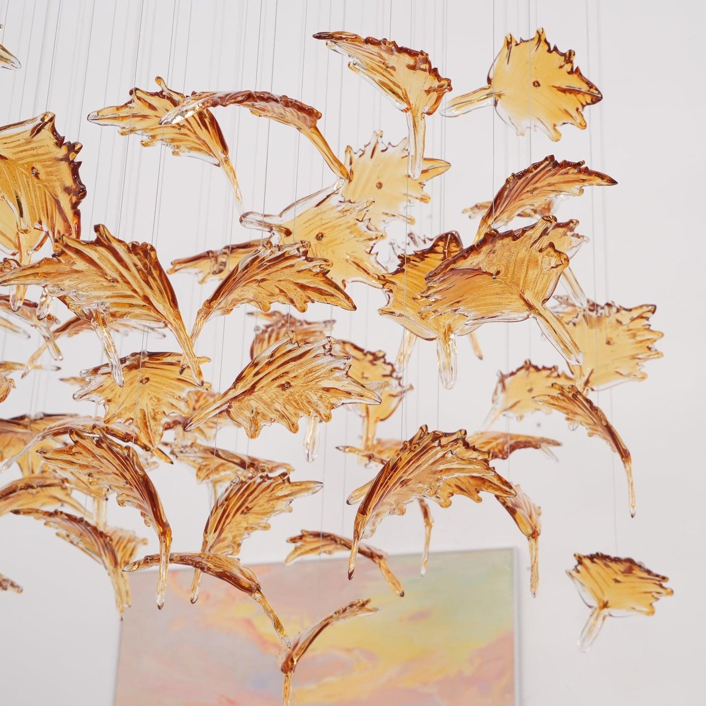 Multicolor Crystal Maple Leaf Chandelier with Adjustable Height & LED