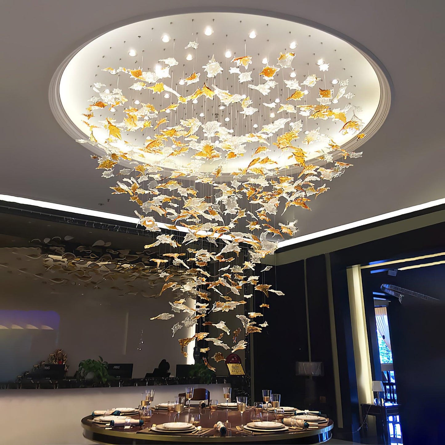 Multicolor Crystal Maple Leaf Chandelier with Adjustable Height & LED