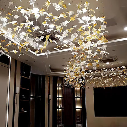 Multicolor Crystal Maple Leaf Chandelier with Adjustable Height & LED