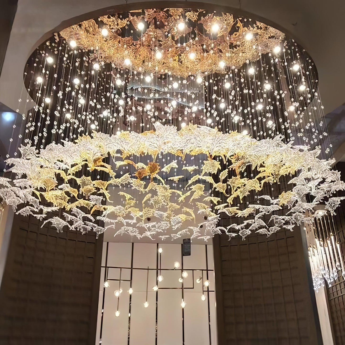 Multicolor Crystal Maple Leaf Chandelier with Adjustable Height & LED