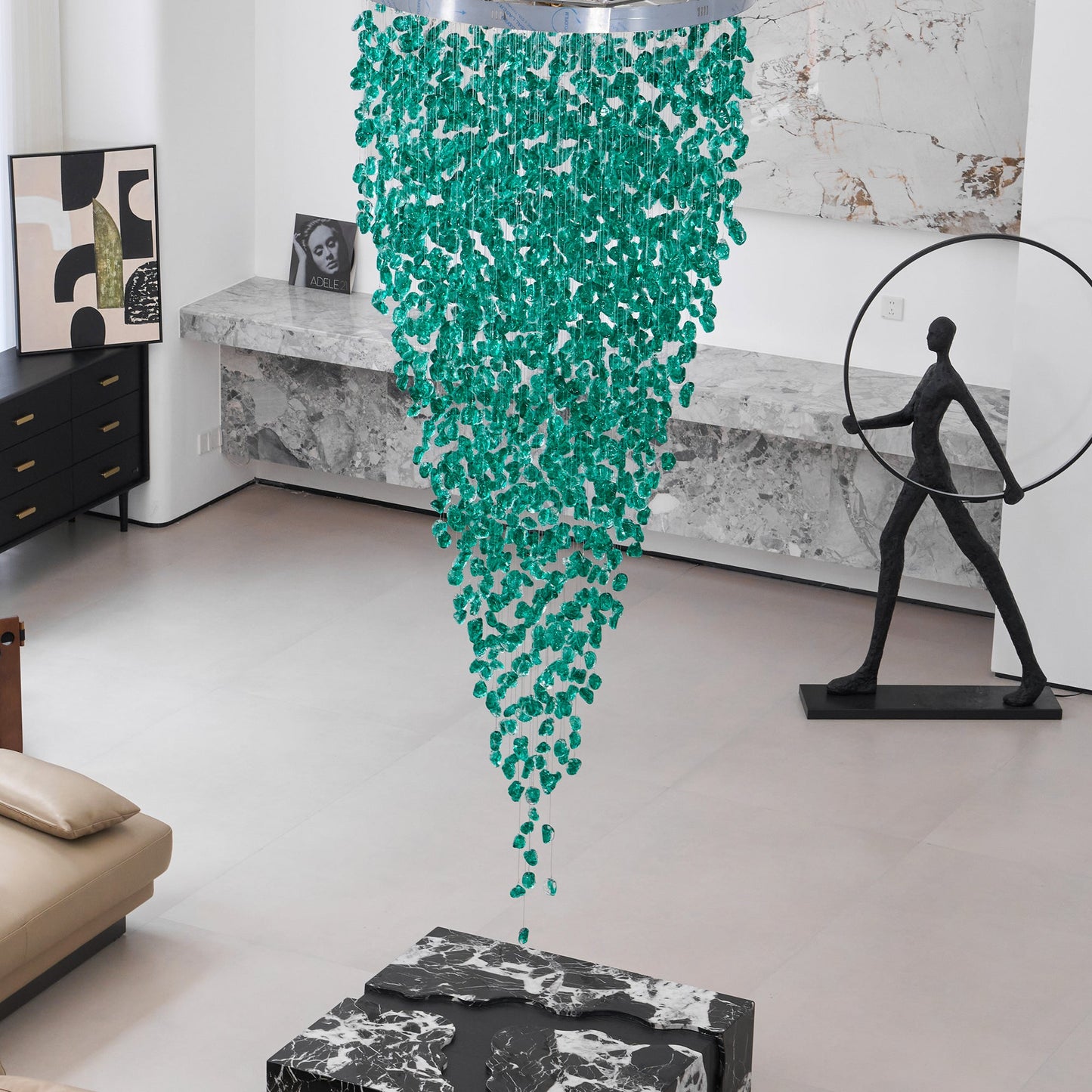 Elegant Crystal Stone Chandelier with Adjustable Height & LED Compatib