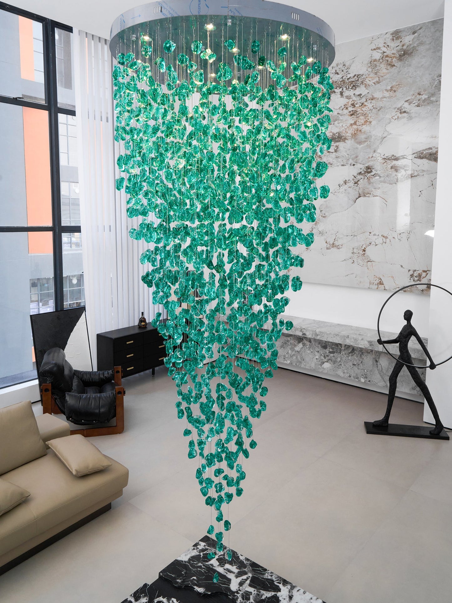 Elegant Crystal Stone Chandelier with Adjustable Height & LED Compatib