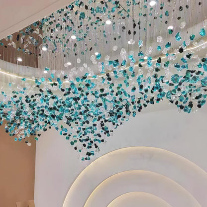 Elegant Crystal Stone Chandelier with Adjustable Height & LED Compatib