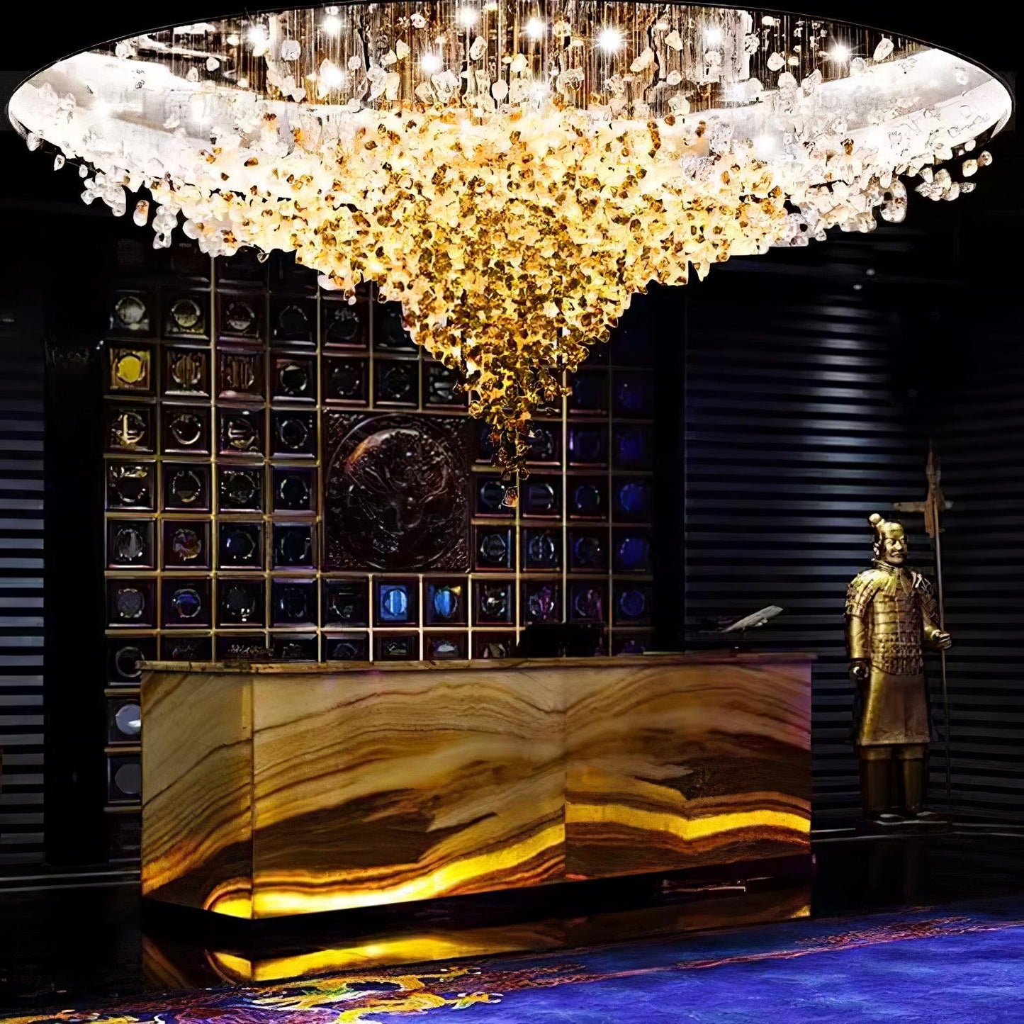 Elegant Crystal Stone Chandelier with Adjustable Height & LED Compatib