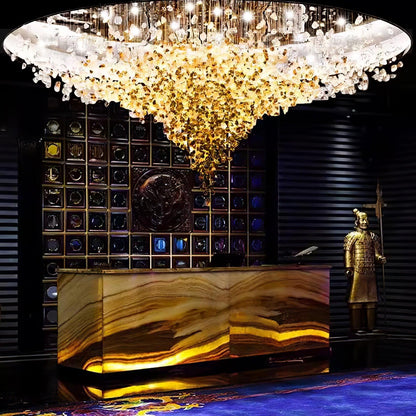 Elegant Crystal Stone Chandelier with Adjustable Height & LED Compatib