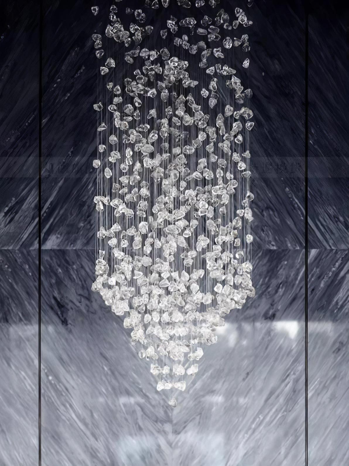 Elegant Crystal Stone Chandelier with Adjustable Height & LED Compatib