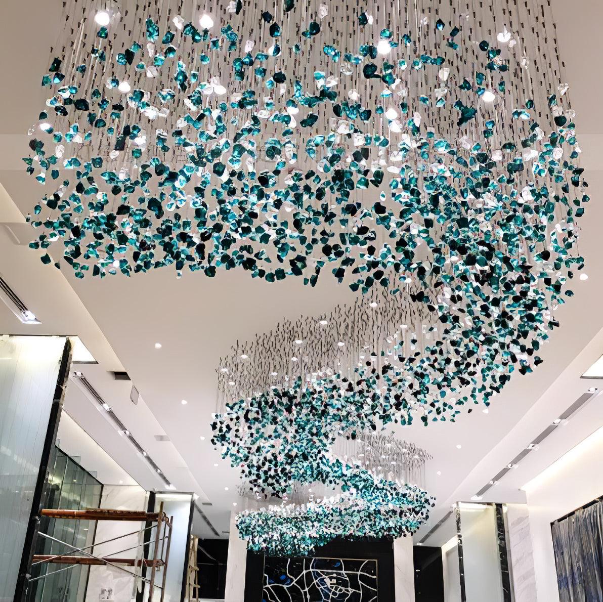 Elegant Crystal Stone Chandelier with Adjustable Height & LED Compatib