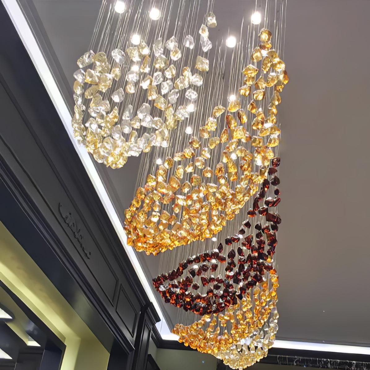 Elegant Crystal Stone Chandelier with Adjustable Height & LED Compatib