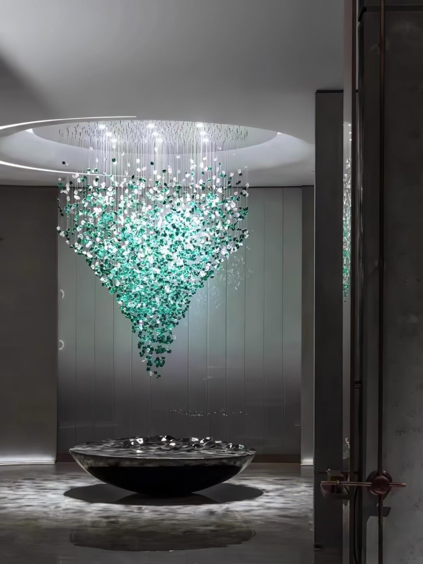 Elegant Crystal Stone Chandelier with Adjustable Height & LED Compatib