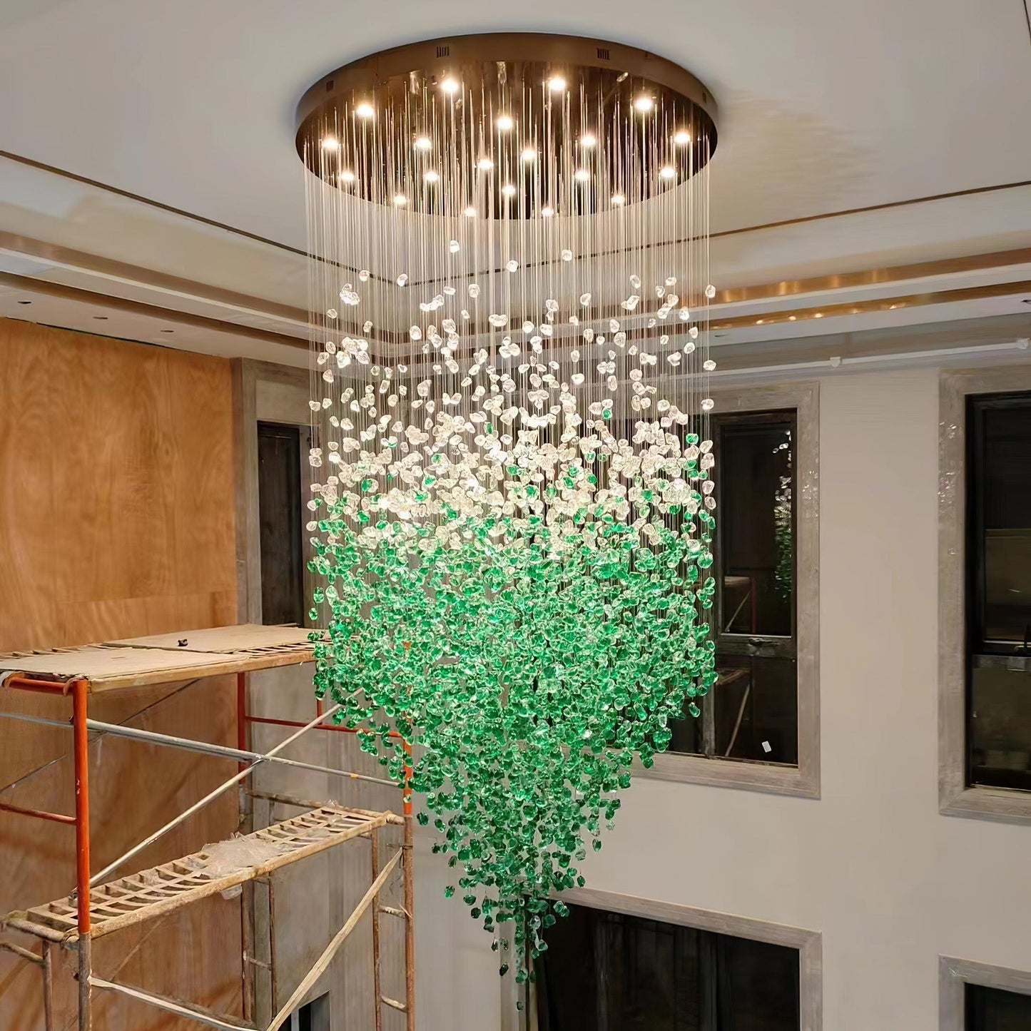 Elegant Crystal Stone Chandelier with Adjustable Height & LED Compatib