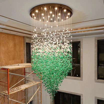 Elegant Crystal Stone Chandelier with Adjustable Height & LED Compatib