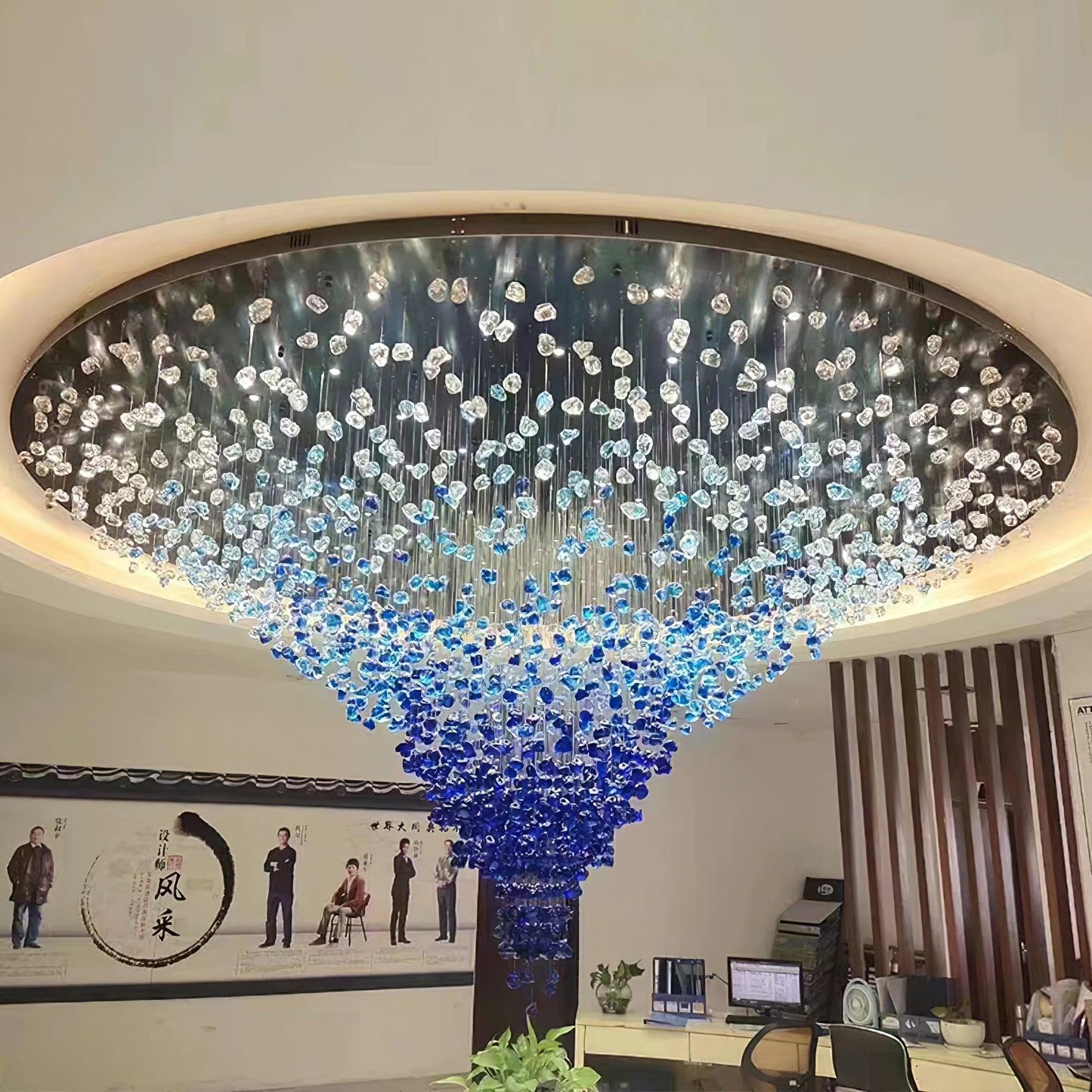 Elegant Crystal Stone Chandelier with Adjustable Height & LED Compatib