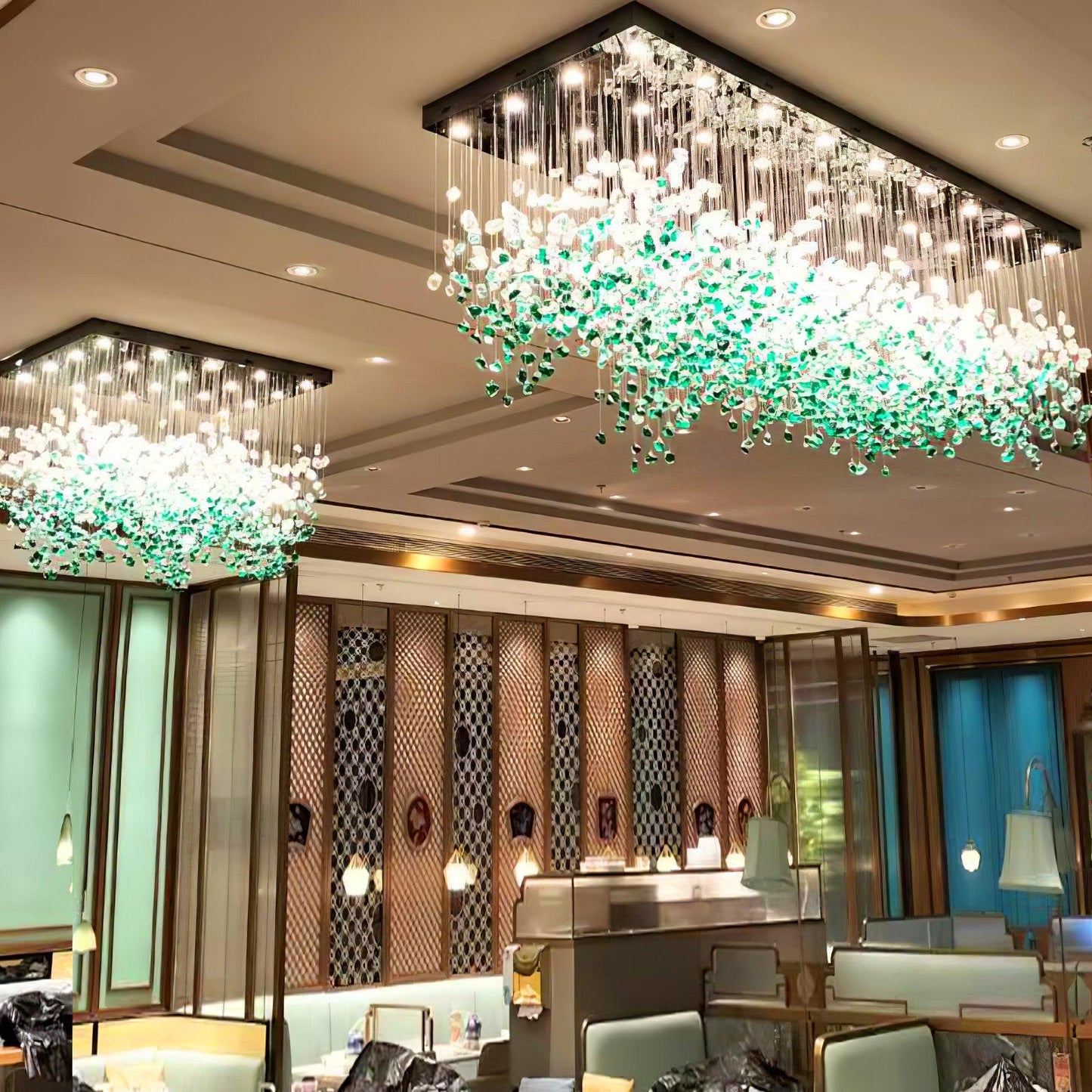 Elegant Crystal Stone Chandelier with Adjustable Height & LED Compatib