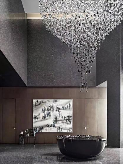 Elegant Crystal Stone Chandelier with Adjustable Height & LED Compatib