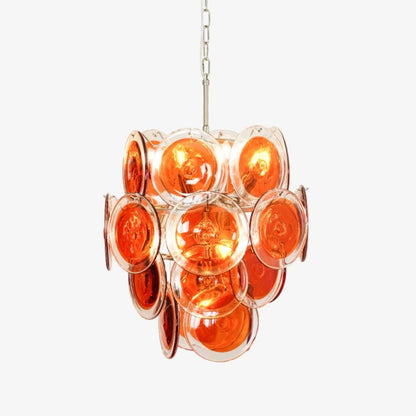 Elegant Orange Disk Glass Chandelier with Adjustable Height & Dimmer
