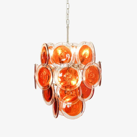 Elegant Orange Disk Glass Chandelier with Adjustable Height & Dimmer